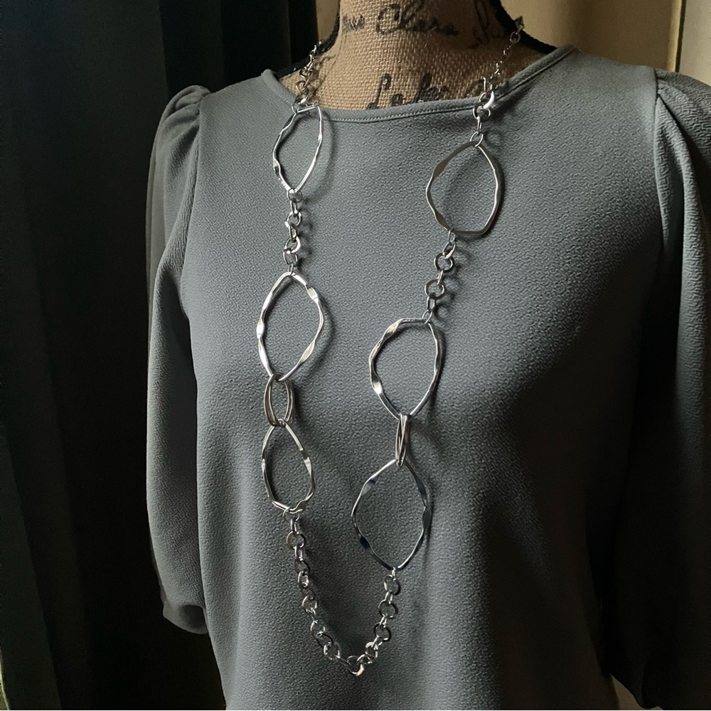 Artisan style oversized silver link necklace